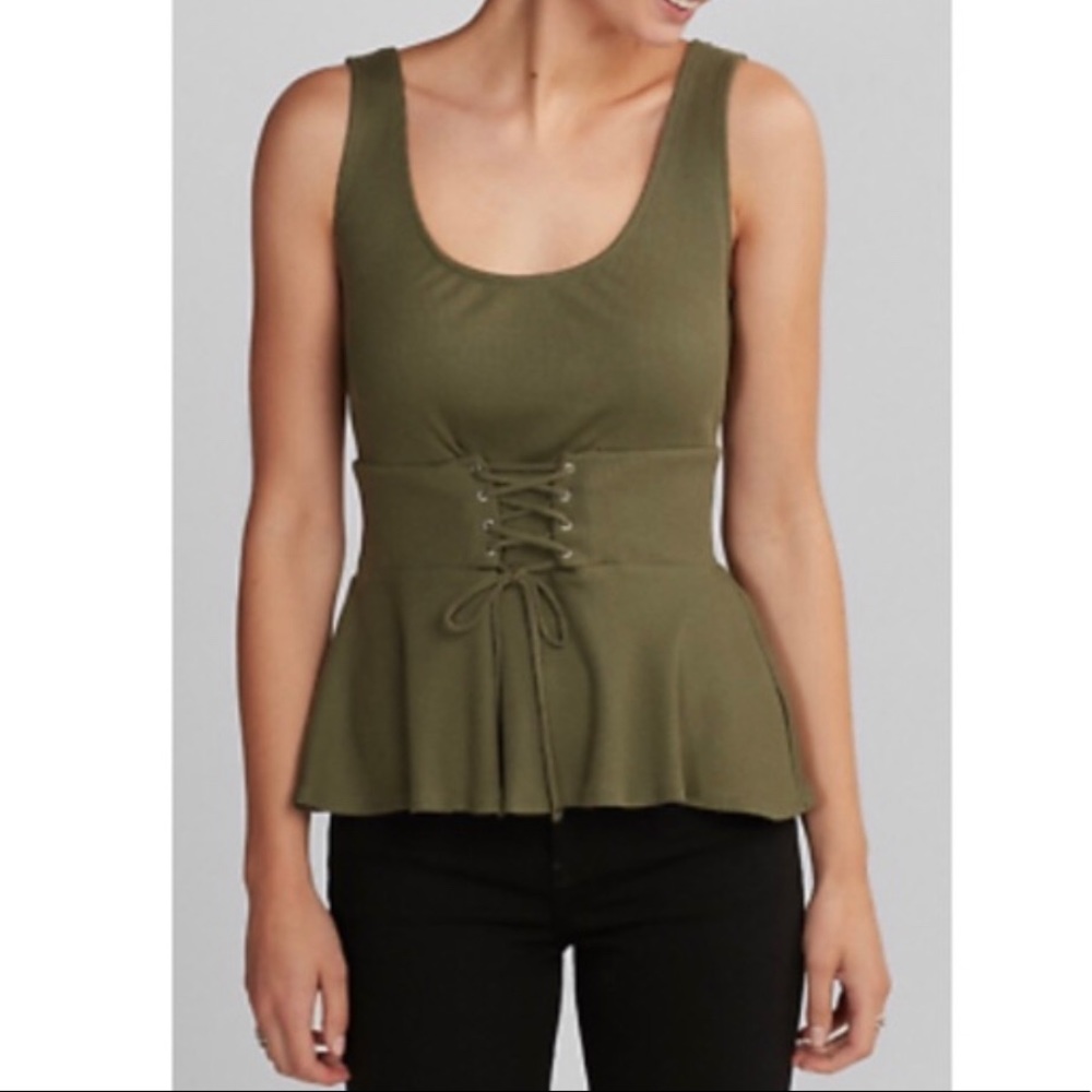 Corset Laced Ribbed Peplum Sleeveless Top